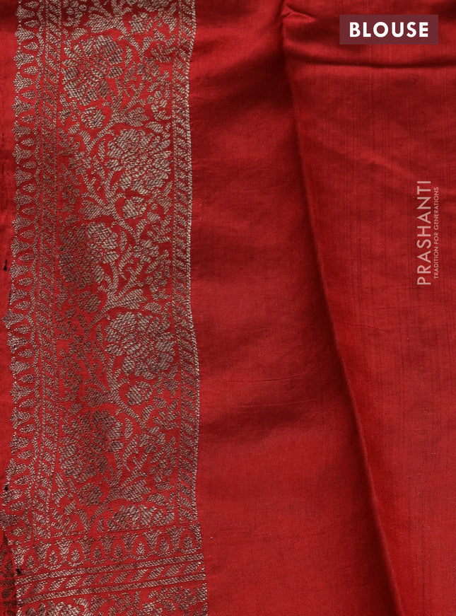 Chiniya silk saree pastel grey and red with allover thread & zari woven buttas and banarasi style border