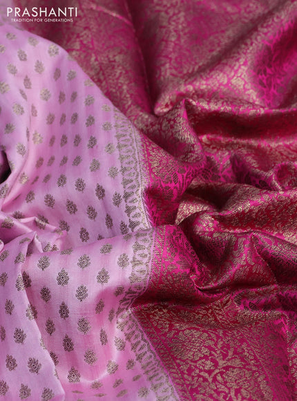 Chiniya silk saree light pink and pink with allover thread & zari woven buttas and banarasi style border
