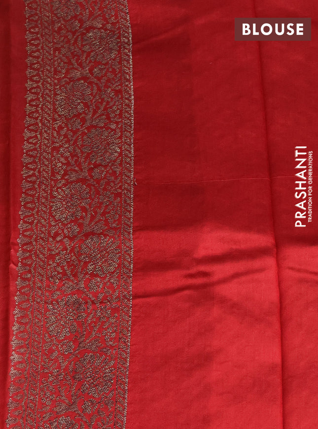 Chiniya silk saree pale yellow and red with allover thread & zari woven buttas and banarasi style border