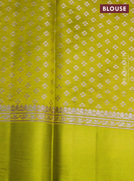 Chiniya silk saree lime yellow with silver zari woven buttas and silver zari woven simple border