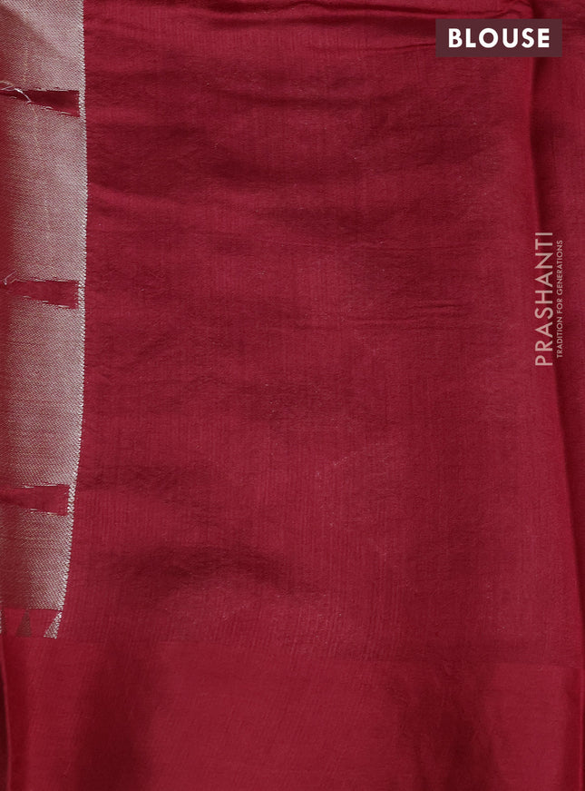 Chiniya silk saree red with allover silver zari weaves and temple design zari woven border