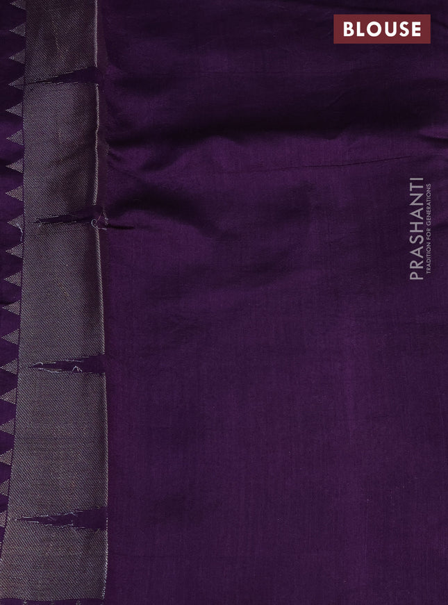 Chiniya silk saree violet with allover silver zari weaves and temple design zari woven border