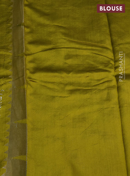 Chiniya silk saree lime yellow with allover silver zari weaves and temple design zari woven border