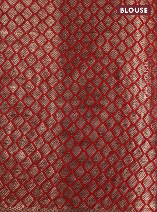 Chiniya silk saree pale yellow and red with allover zari woven brocade weaves and zari woven border