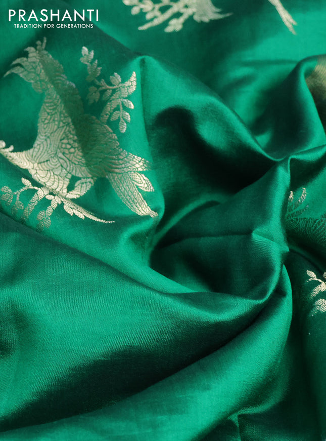Chiniya silk saree green and red with parrot zari woven buttas and zari woven piping border