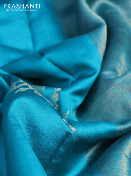 Chiniya silk saree teal green and magenta pink with parrot zari woven buttas and zari woven piping border