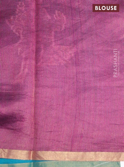 Chiniya silk saree teal green and magenta pink with parrot zari woven buttas and zari woven piping border