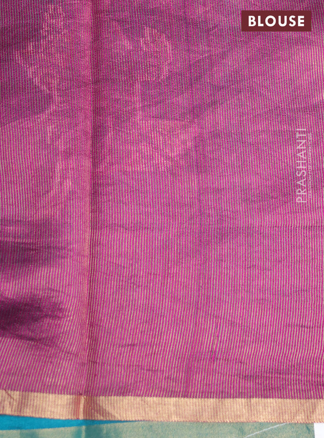 Chiniya silk saree teal green and magenta pink with parrot zari woven buttas and zari woven piping border