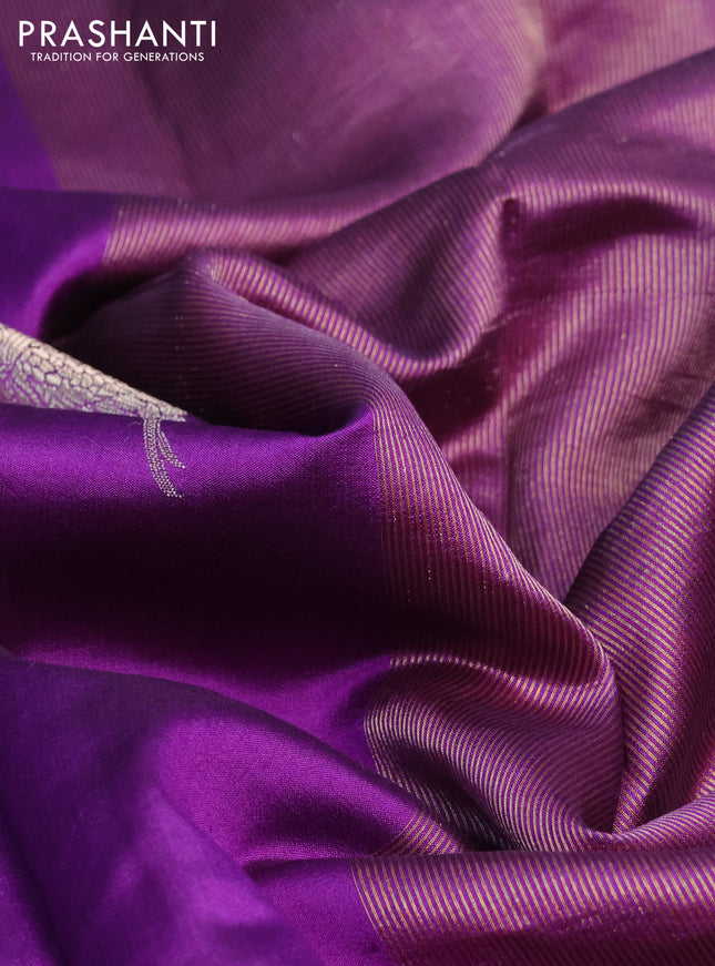 Chiniya silk saree violet and red with parrot zari woven buttas and zari woven piping border
