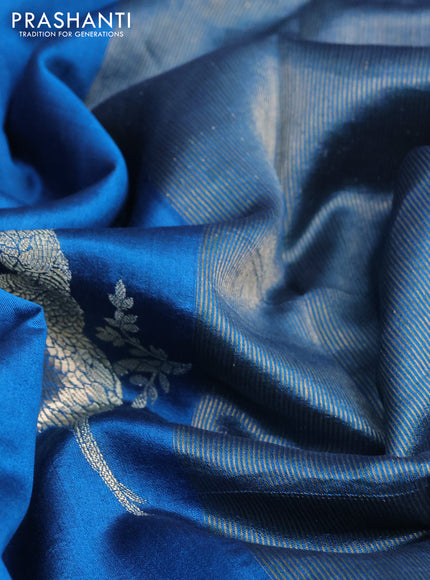 Chiniya silk saree peacock blue and green with parrot zari woven buttas and zari woven piping border