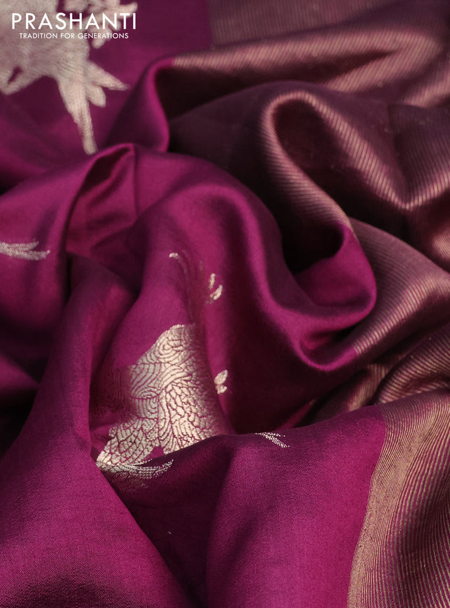 Chiniya silk saree wine shade and green with parrot zari woven buttas and zari woven piping border