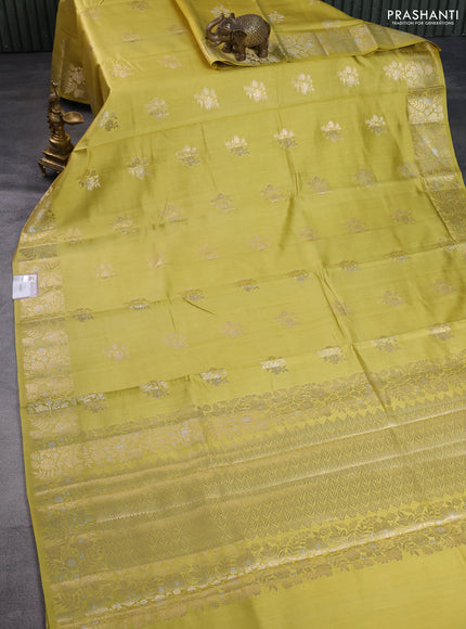 Chiniya silk saree lime yellow with zari woven buttas and zari woven border