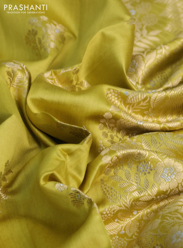 Chiniya silk saree lime yellow with zari woven buttas and zari woven border