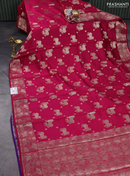 Chiniya silk saree pink and violet with zari woven buttas and zari woven border