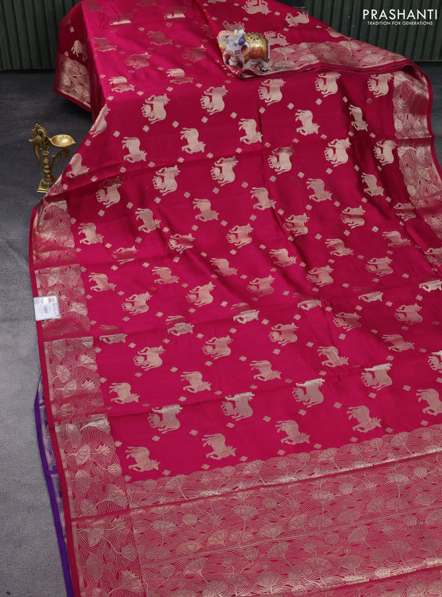 Chiniya silk saree pink and violet with zari woven buttas and zari woven border