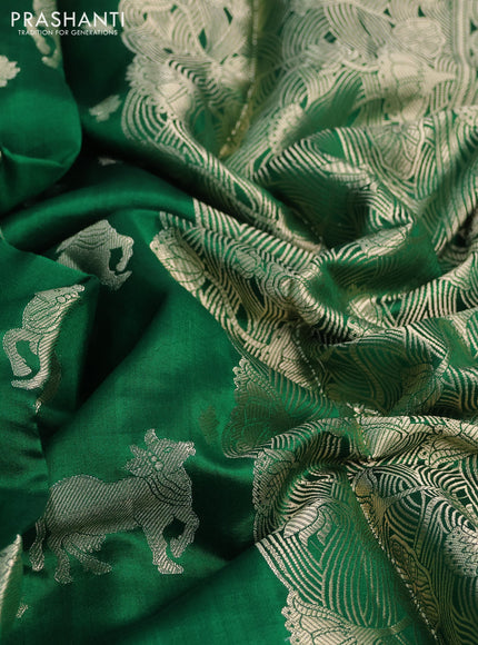 Chiniya silk saree green and red with zari woven buttas and zari woven border