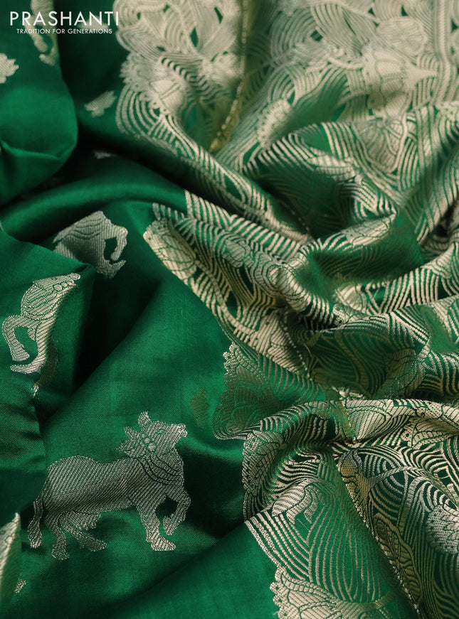 Chiniya silk saree green and red with zari woven buttas and zari woven border