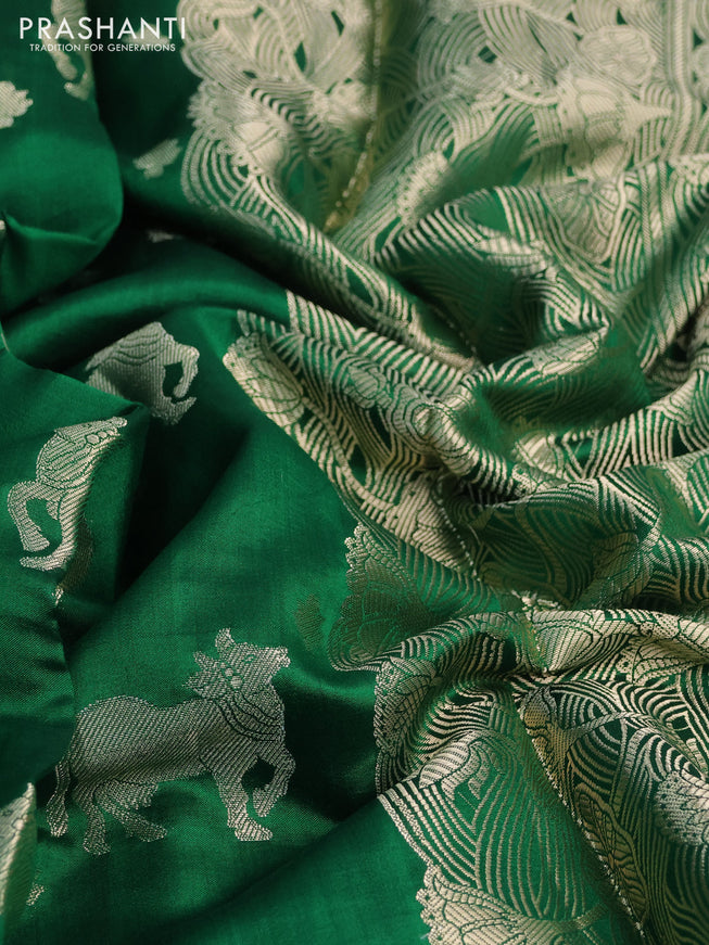 Chiniya silk saree green and red with zari woven buttas and zari woven border