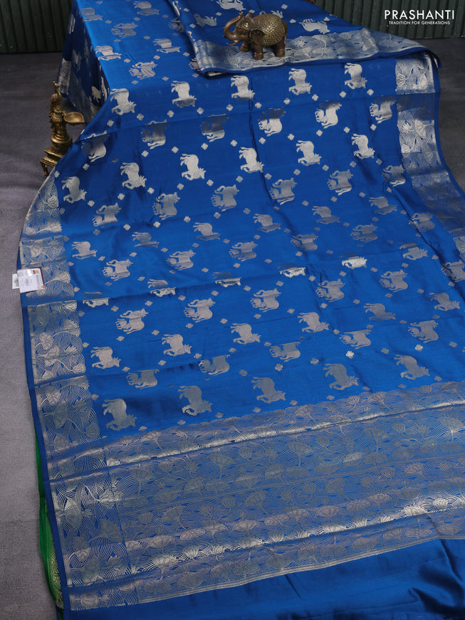 Chiniya silk saree cs blue and green with zari woven buttas and zari woven border