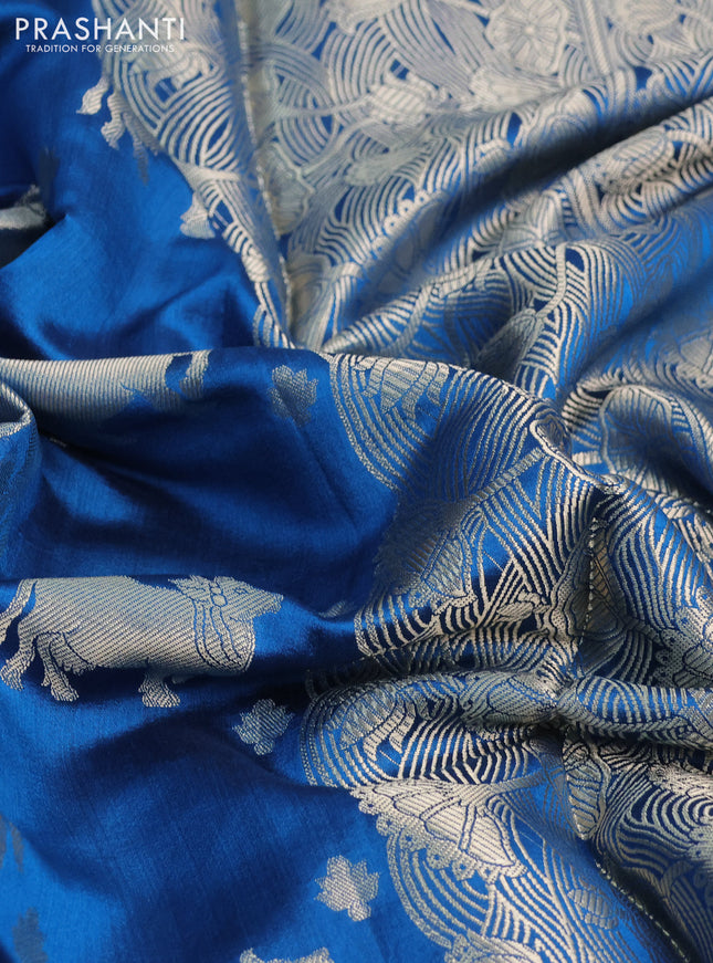 Chiniya silk saree cs blue and green with zari woven buttas and zari woven border