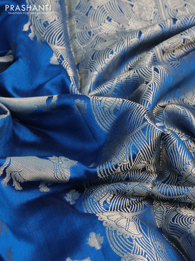 Chiniya silk saree cs blue and green with zari woven buttas and zari woven border