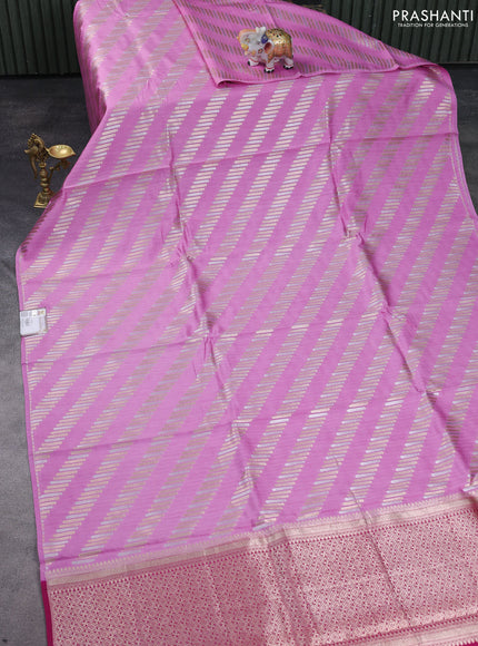 Chiniya silk saree light pink and pink with silver & gold zari weaves in borderless style