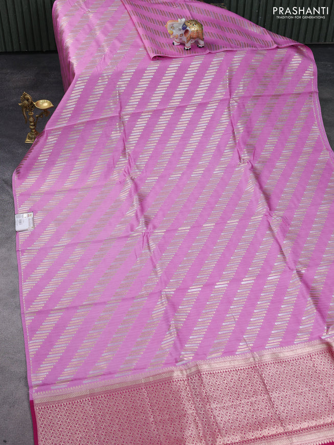 Chiniya silk saree light pink and pink with silver & gold zari weaves in borderless style