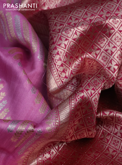 Chiniya silk saree light pink and pink with silver & gold zari weaves in borderless style