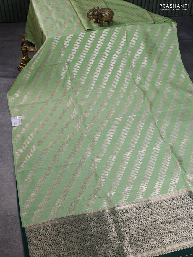 Chiniya silk saree light green and dark green with silver & gold zari weaves in borderless style