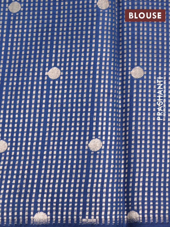 Chiniya silk saree light blue and peacock blue with silver & gold zari weaves in borderless style