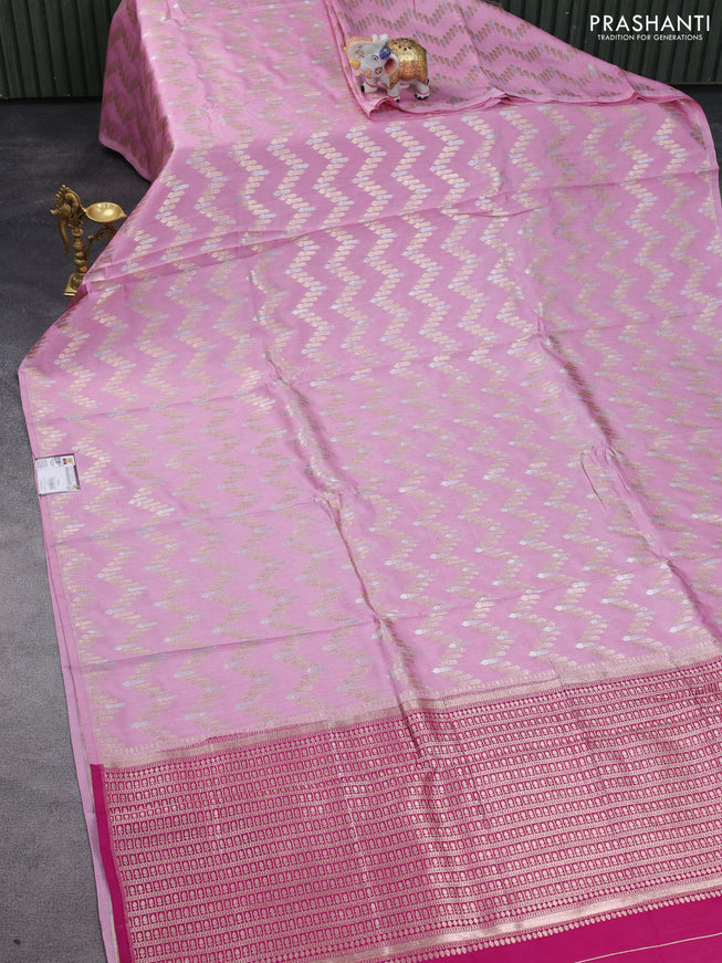 Chiniya silk saree light pink and pink with silver & gold zari weaves in borderless style