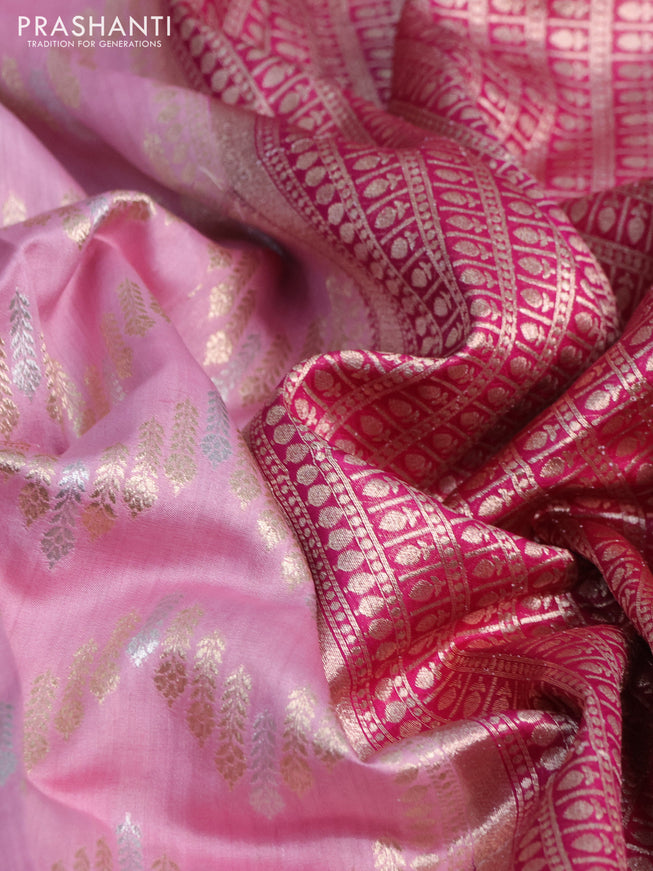 Chiniya silk saree light pink and pink with silver & gold zari weaves in borderless style