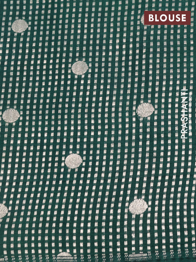 Chiniya silk saree pastel green and dark green with silver & gold zari weaves in borderless style