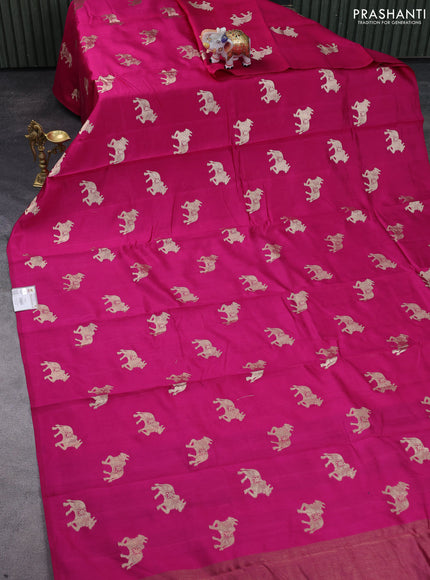 Chiniya silk saree pink and violet with pichwai zari woven buttas in borderless style