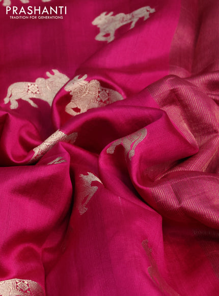 Chiniya silk saree pink and violet with pichwai zari woven buttas in borderless style