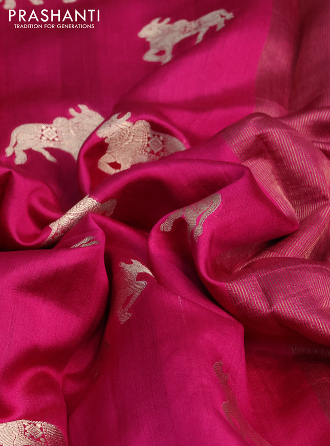 Chiniya silk saree pink and violet with pichwai zari woven buttas in borderless style
