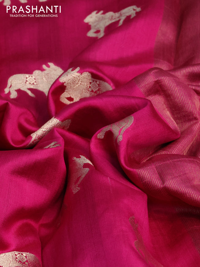 Chiniya silk saree pink and violet with pichwai zari woven buttas in borderless style