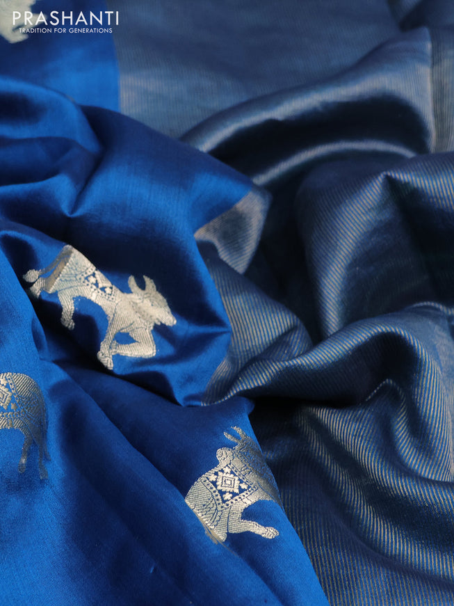 Chiniya silk saree peacock blue and green with pichwai zari woven buttas in borderless style