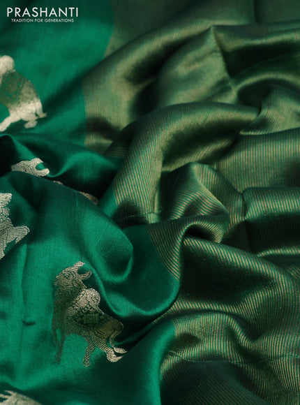 Chiniya silk saree green and red with pichwai zari woven buttas in borderless style