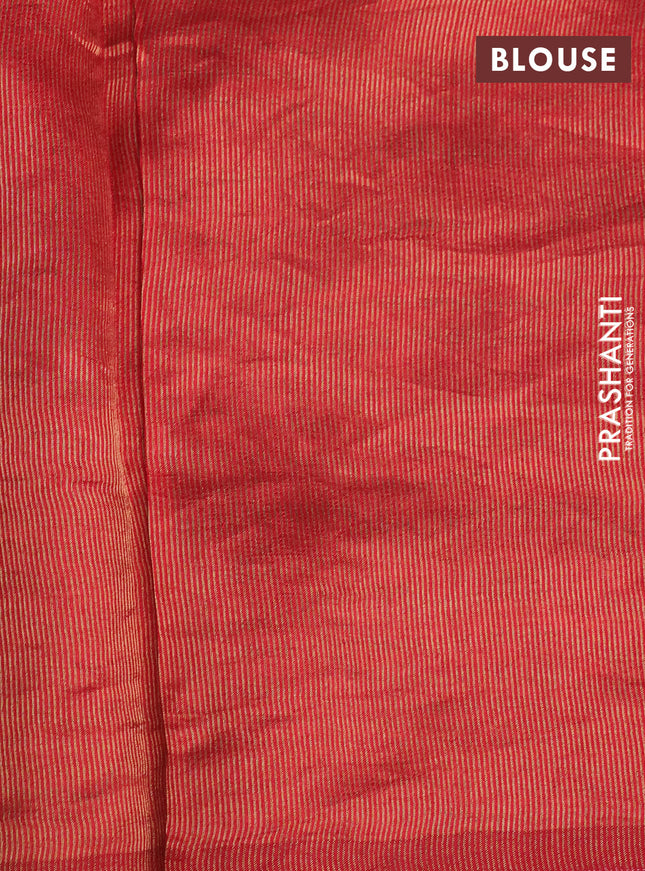 Chiniya silk saree green and red with pichwai zari woven buttas in borderless style