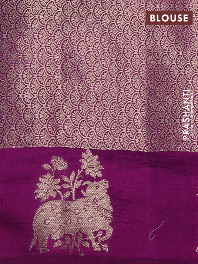 Chiniya silk saree teal green and purple with zari woven buttas and pichwai zari woven butta border