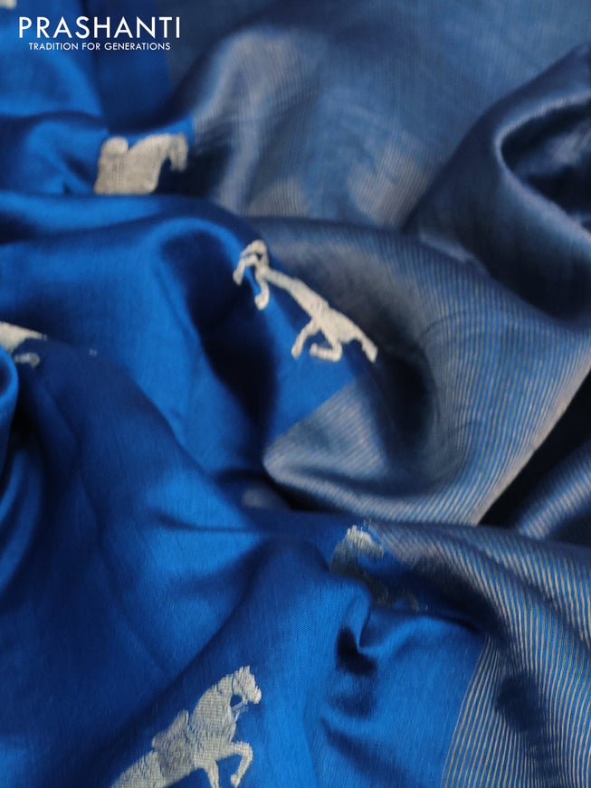 Chiniya silk saree peacock blue and green with horse zari woven buttas in borderless style