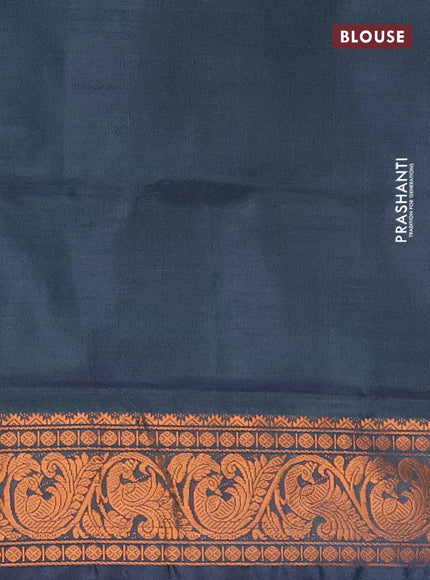 Banana pith saree grey and dual shade of greenish violet with thread woven buttas and copper zari woven border