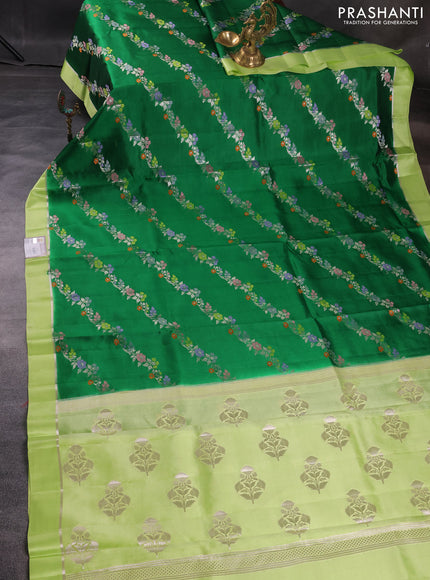 Banarasi poona silk saree green and pista green with allover zari woven mina weaves and zari woven simple border
