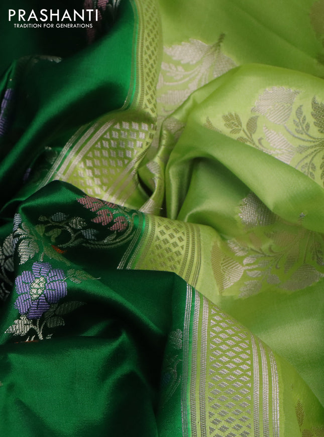 Banarasi poona silk saree green and pista green with allover zari woven mina weaves and zari woven simple border