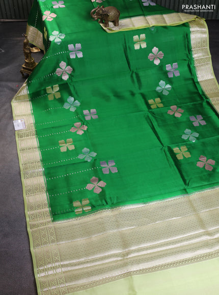 Banarasi poona silk saree green and lime yellow with thread & zari weaves and zari woven border