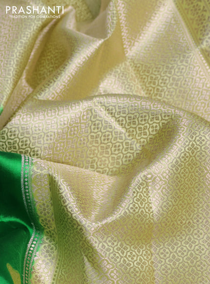 Banarasi poona silk saree green and lime yellow with thread & zari weaves and zari woven border