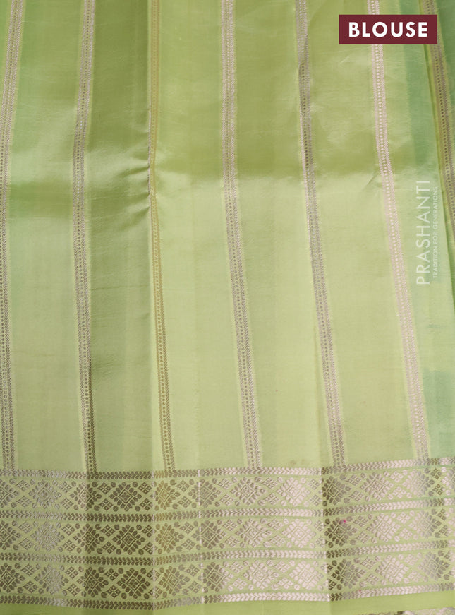 Banarasi poona silk saree green and lime yellow with thread & zari weaves and zari woven border