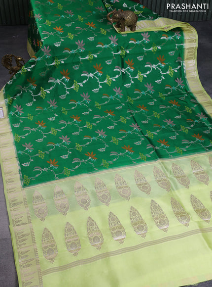 Banarasi poona silk saree green and pista green with allover mina weaves and zari woven border