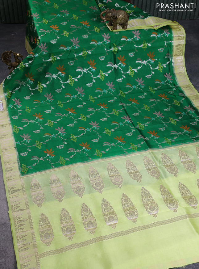 Banarasi poona silk saree green and pista green with allover mina weaves and zari woven border